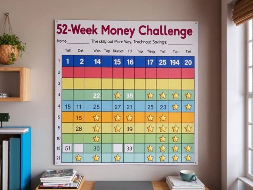 52-Week Money Challenge Wall Chart with stickers for tracking progress 52-Week Money Challenge Wall Chart with stickers for tracking progress
